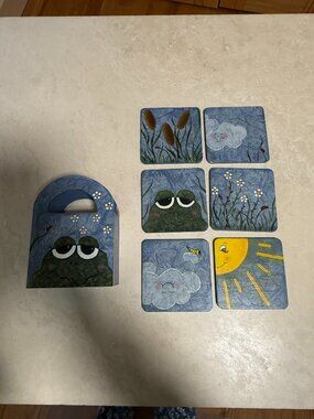 3/$20, 6-Piece Coaster Set with Matching Holder,Cute Hand-Painted Wooden Coaster